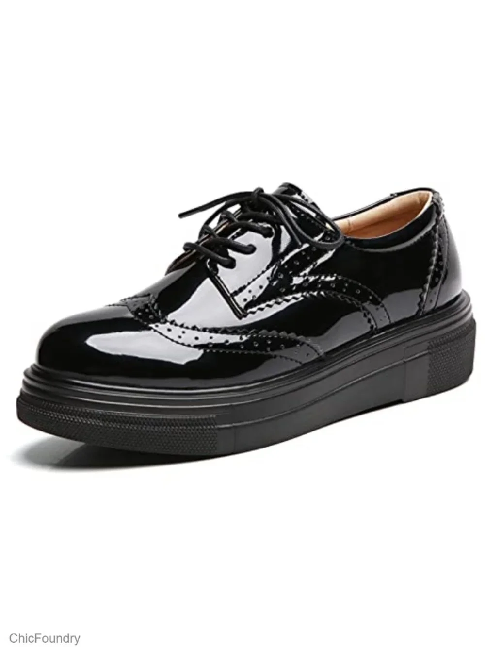 Women's Platform Lace-Up Oxford Shoes Water Resistant Leather Wingtips Brogues